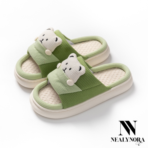 Bear Linen Slippers