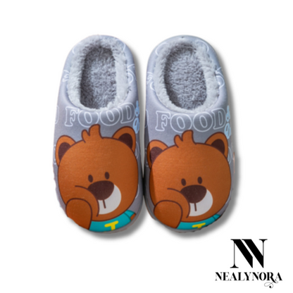 Printed Bear Fur Slippers