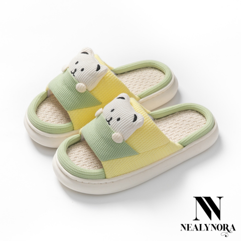 Bear Linen Slippers