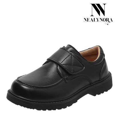 Hook and Loop Black Classic Leather Shoes