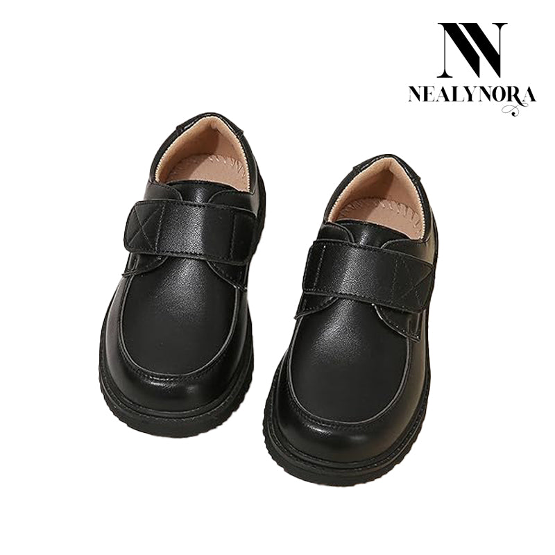 Hook and Loop Black Classic Leather Shoes