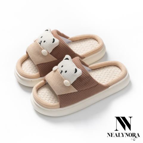 Bear Linen Slippers